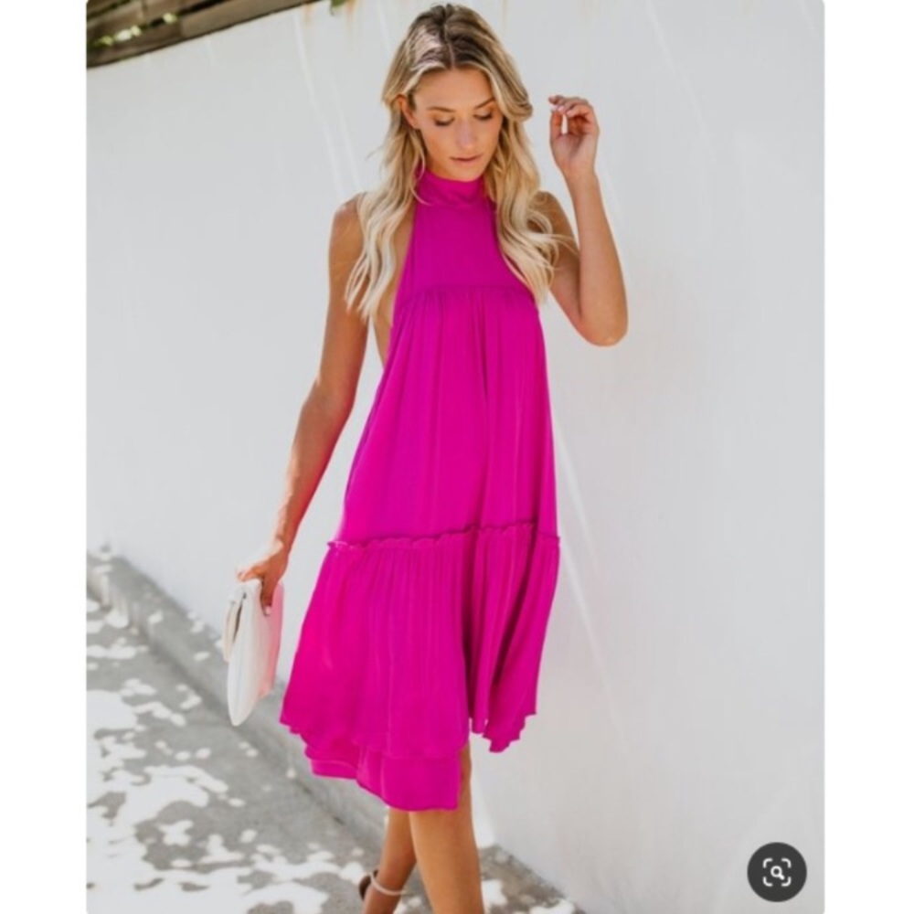 Vici tiered hi-lo halter dress- medium